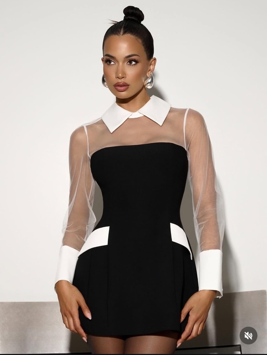naked wardrobe Dresses & Skirts - Naked wardrobe Black White Mini with Sheer chiffon Panel cuff Sleeve Sz small